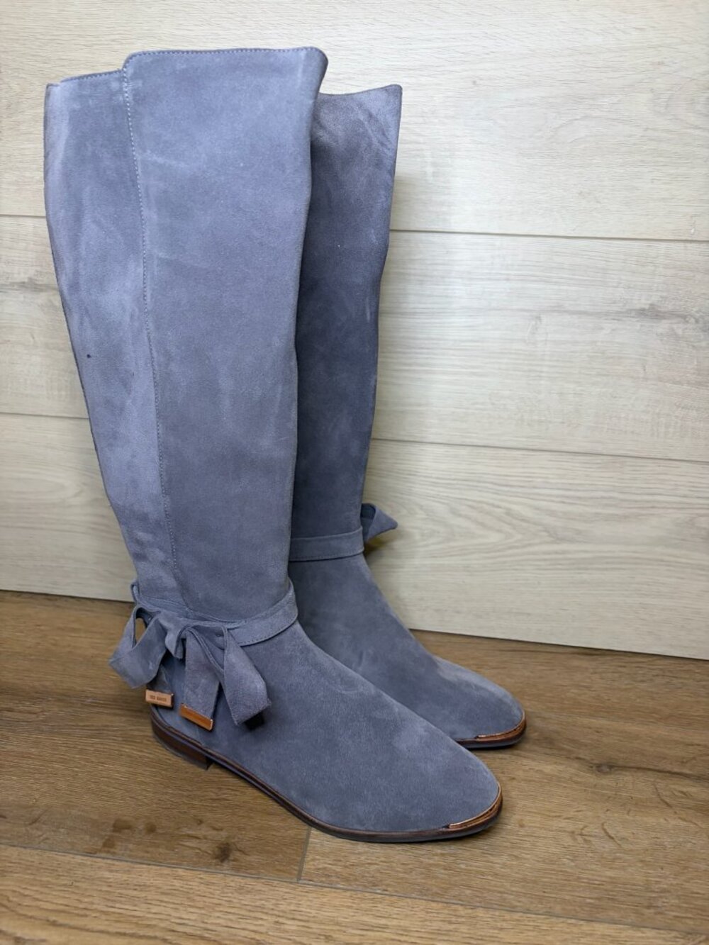 Ted Baker London ALRAMIB Gray Suede Knee Length Boots Size 7.5